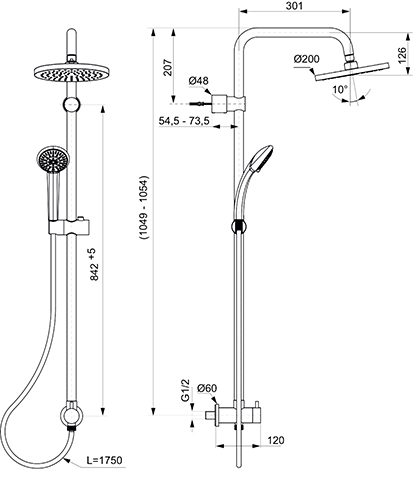 Ideal Standard Idealrain Duschsystem für Unterputz-Armatur, chrom A5689AA