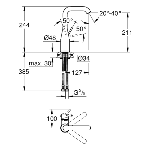 Grohe Einhand-Waschtisch-Batterie Essence chrom L-Size U-Auslauf glatter Körper 24177001