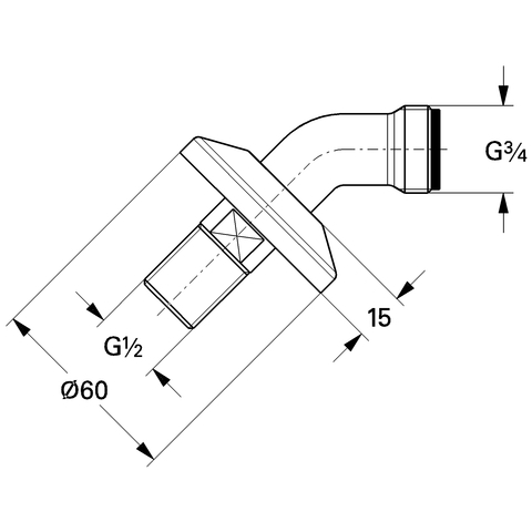 Grohe Anschluss für Vertica-Batterien 1/2"x3/4" 45 chrom 12110000