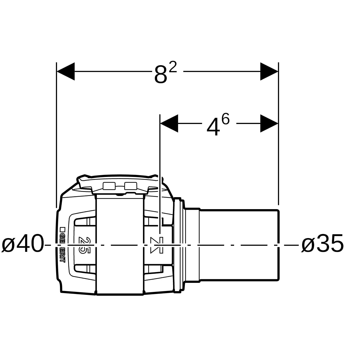 Geberit FlowFit Übergang auf Mapress mit Einschubende edelstahl d40-d35 620.255.00.1