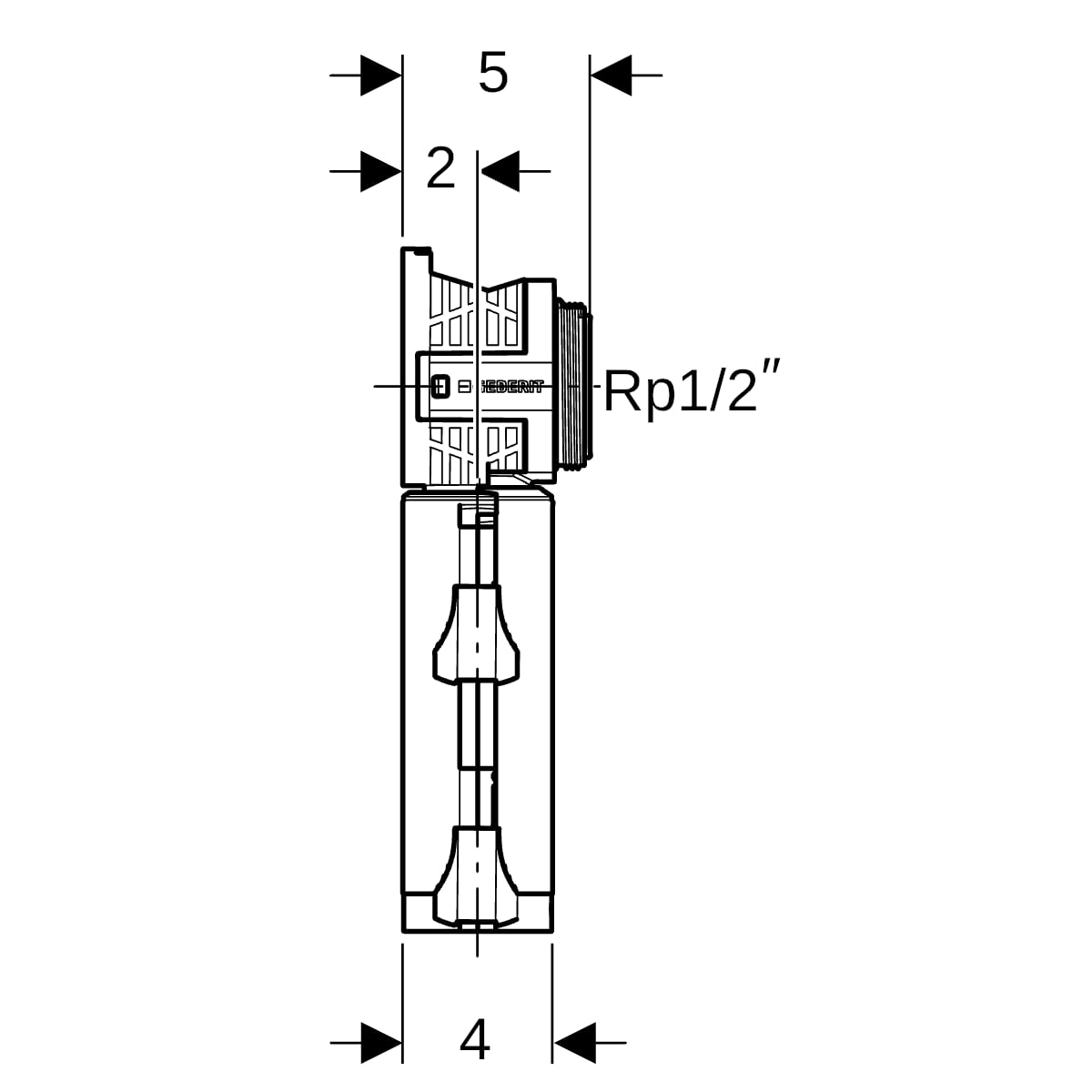 Geberit PushFit Anschlussdose 90 Grad mit Schnellkupplung Rotguss/Messing d20-Rp1/2 651.481.00.3