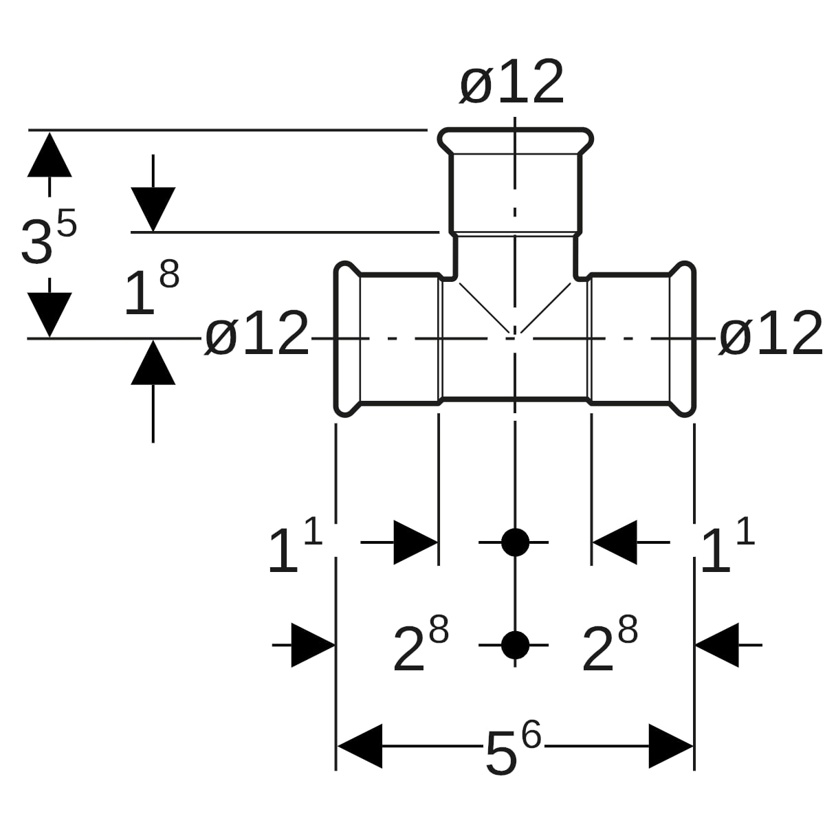 Geberit Mapress Edelstahl T-Stück egal d12-12-12 33008