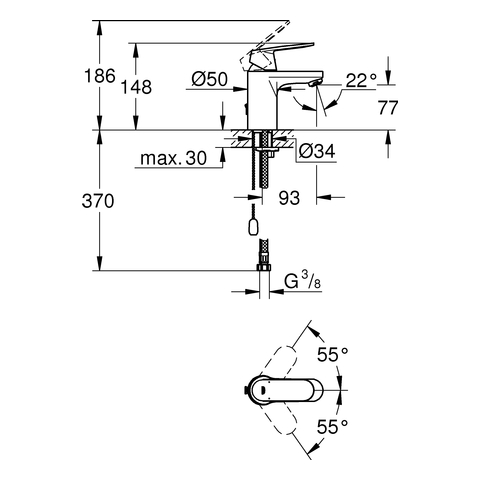 Grohe Eurosmart Cosmopolitan Einhand-Waschtischbatterie chrom DN15 EcoJoy versenkbare Kette 3282700E