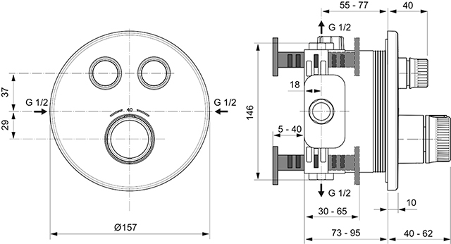 Ideal Standard Brausethermostat UP Ceratherm Navigo 2 Verbraucher Rund, chrom A7296AA