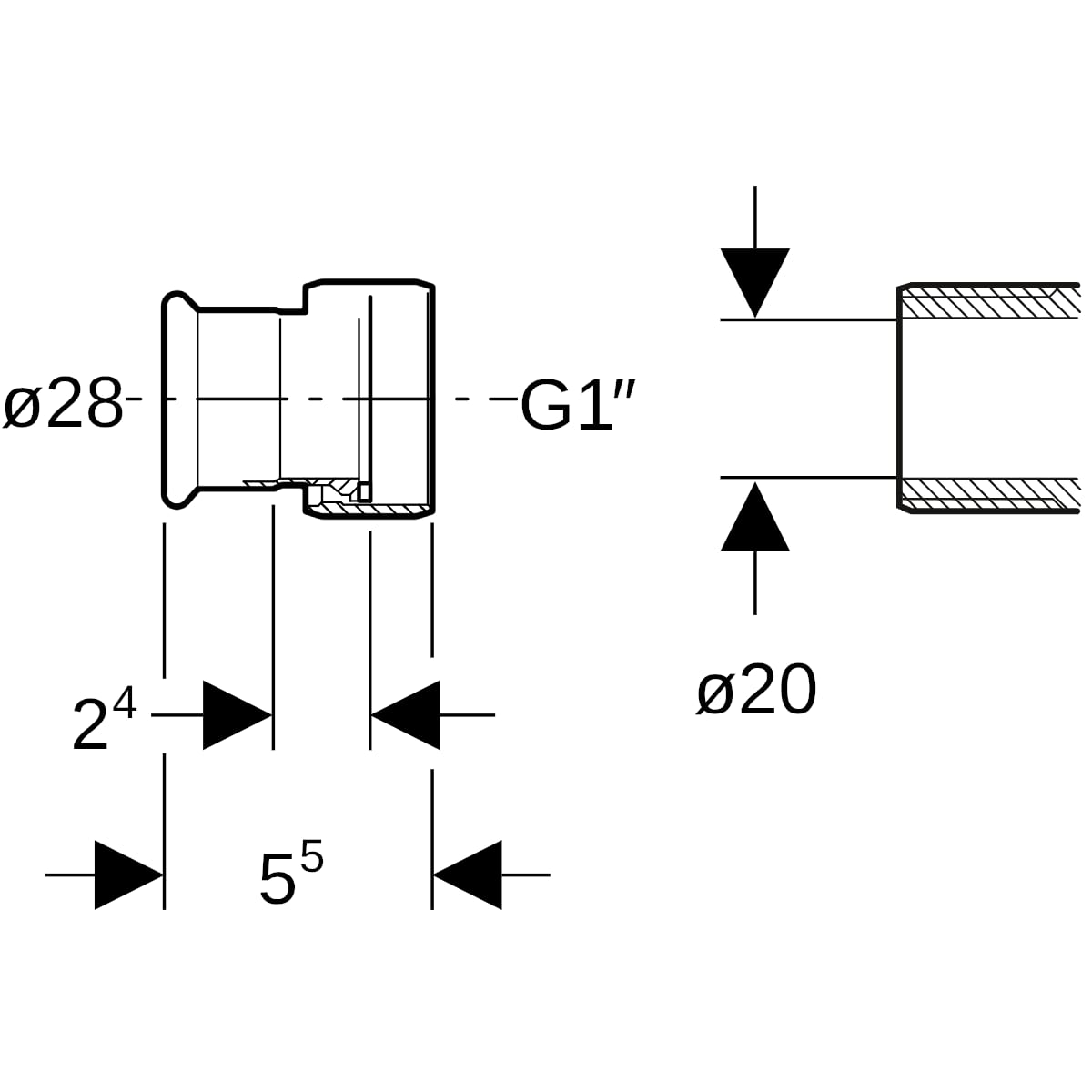 Geberit Mapress Edelstahl Übergang mit Überwurfmutter (LABS-frei) d28-G1 85046