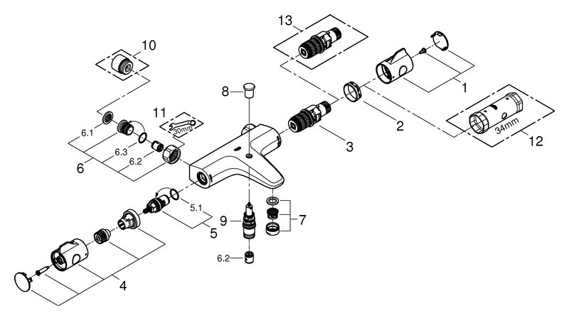 Grohe Grohtherm 800 Thermostat-Wannenbatterie chrom ohne Anschlüsse 34568000