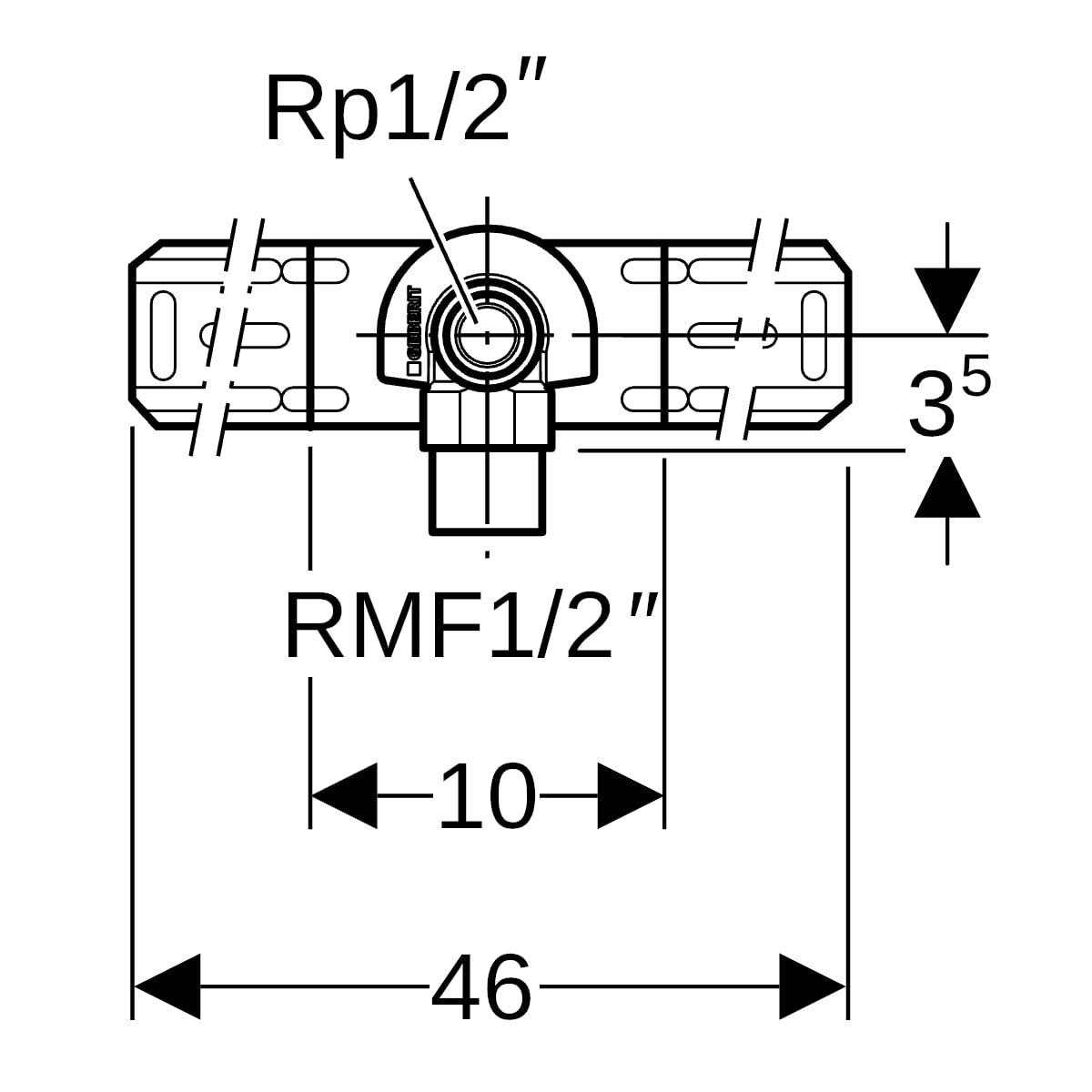 Geberit Anschlusswinkel 90 Grad mit AG MF vormontiert einfach, Rotguss R1/2-Rp1/2 L:52mm 632.851.00.2