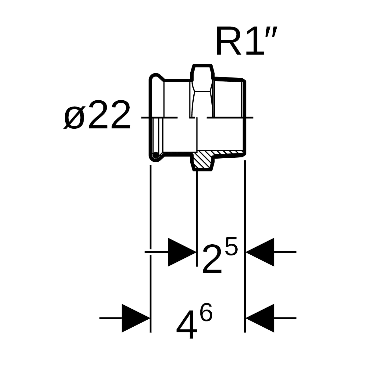 Geberit Mapress Edelstahl Übergang mit AG (LABS-frei) d22-R1 81716