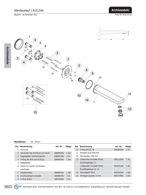 Ideal Standard Anschlußnippel, Brausegarnitur und Auslauf A860867NU