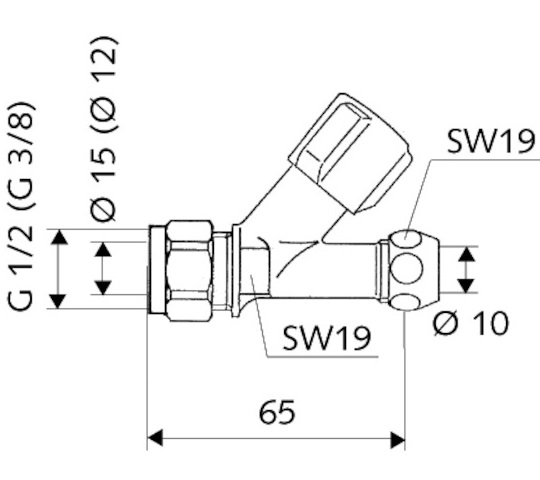 Schell Schrägsitzventil COMFORT Verschraubung 1/2"x15, KIWA, chrom 059130699