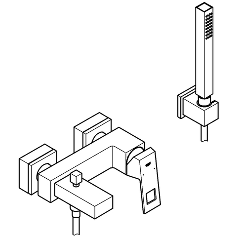 Grohe Eurocube Einhand-Wannenbatterie chrom Wandmontage Brausegarnitur Euphoria Cube 23141000