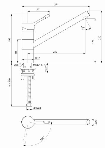 Ideal Standard Küchenarmatur Ceralook mit hohem Auslauf, Ausladung 230mm, chrom BC295AA
