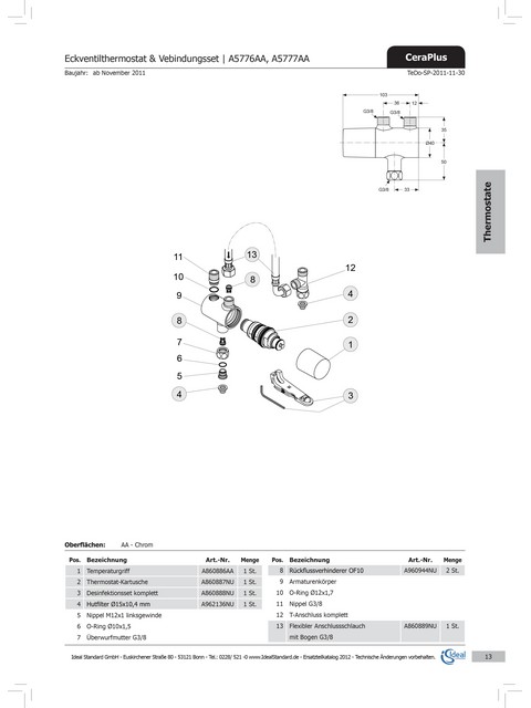Ideal Standard Thermostat-Kartusche Micro Thermostat A860887NU