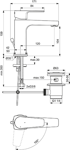 Ideal Standard Waschtischarmatur Cerafine D, H105 mit Ablaufgarnitur BlueStart, Ausladung 120mm, chrom BC689AA