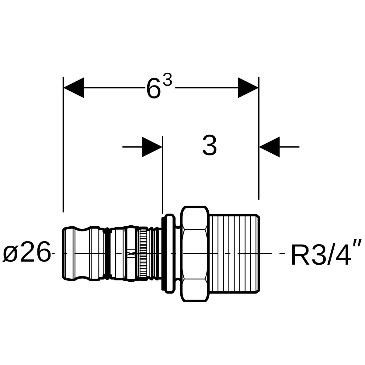 Geberit Mepla Übergang mit AG PVDF d26-R3/4 623.536.00.5