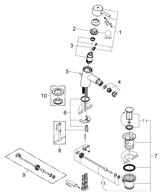 Grohe Concetto Einhand-Bidetbatterie Zugstangen-Ablaufgarnitur chrom 32208001