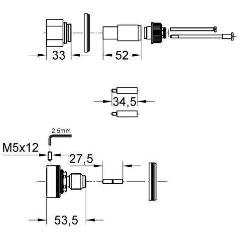 Grohe Verlängerung für Taron 19659 und Ectos 19676 27,5mm chrom 47445000