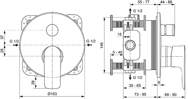 Ideal Standard Connect Air Badearmatur Unterputz Bausatz 2, Rosette d:163mm, chrom A7035AA