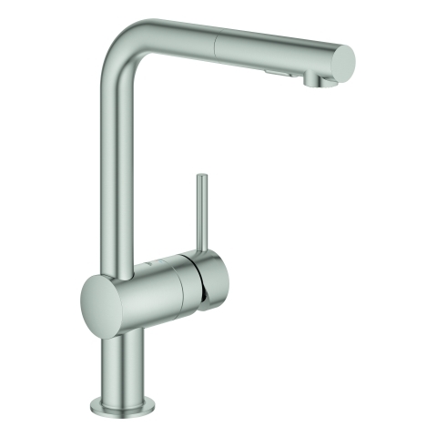 Grohe Minta Einhebel-Spültischbatterie supersteel L-Auslauf, ausziehbare Spülbrause, Ausladung 223mm 30274DC0