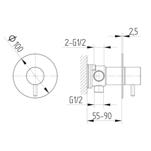 Avenarius UP-2-Wege-Umstellung mit Unterputz-Einbaukörper ½" chrom 2806531010