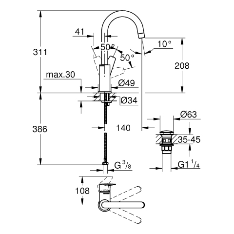 Grohe Einhand-Waschtisch-Batterie BauEdge L-Size chrom Push-Open Ablaufgarnitur 23911001