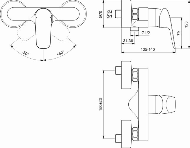 Ideal Standard Brausearmatur AP Ceraflex Ausladung 140mm, chrom B1720AA