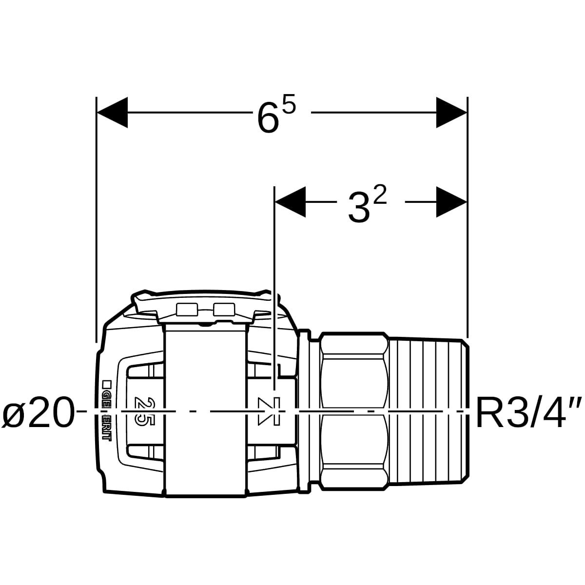 Geberit FlowFit Anschluss gerade, mit AG SiBr d20-R3/4 619.481.22.1
