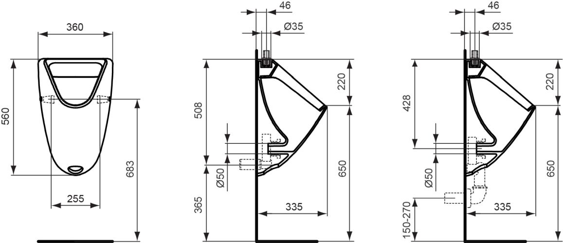Ideal Standard Absaugeurinal Eurovit, Zulauf senkrecht von oben, 360x335x560mm, weiß K553901