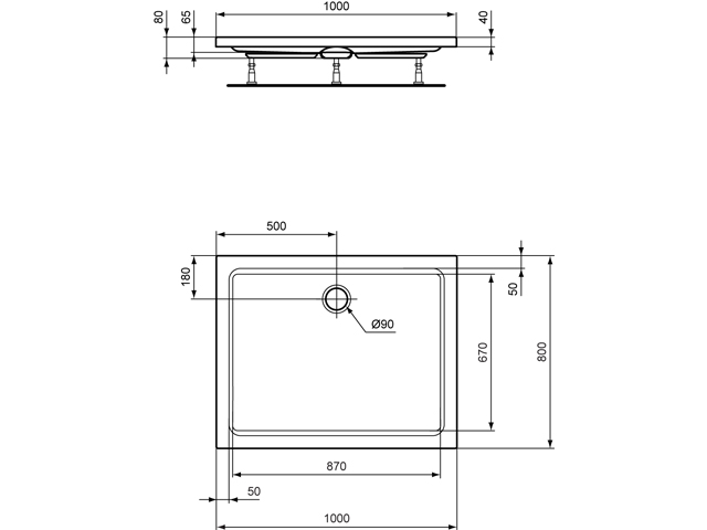 Ideal Standard Hotline Neu Rechteck-Duschwanne 100x80x8m K277401 weiß