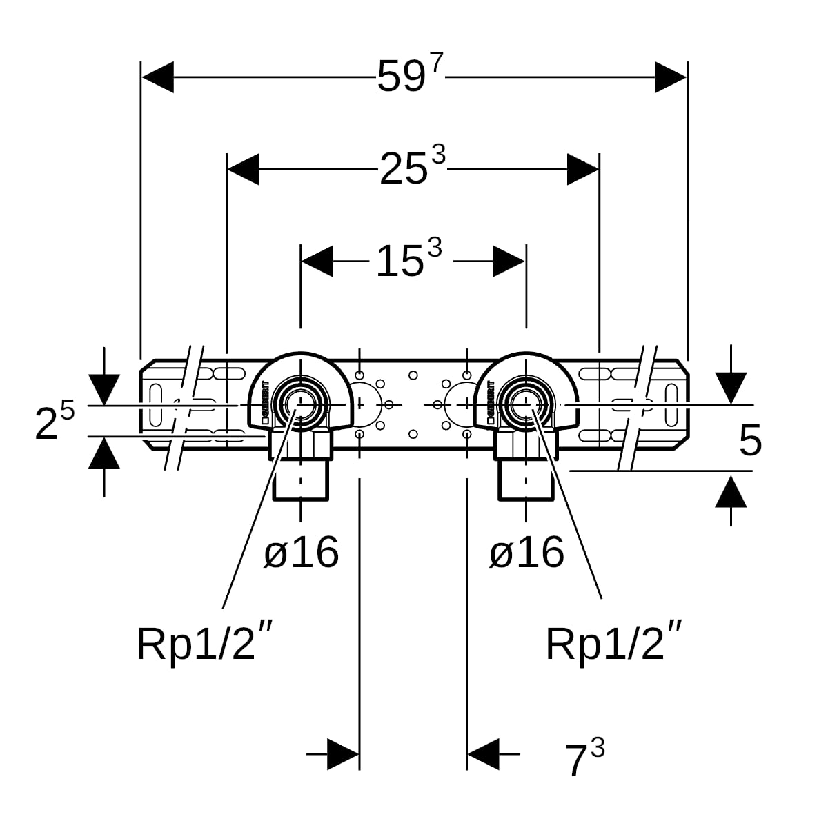 Geberit Mepla Anschlusswinkel 90 Grad vormontiert zweifach Rotguss d16-Rp1/2 601.781.00.5