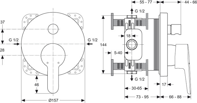 Ideal Standard Connect Blue Badearmatur Unterputz Bausatz 2, Rosette d:163mm, chrom A5802AA