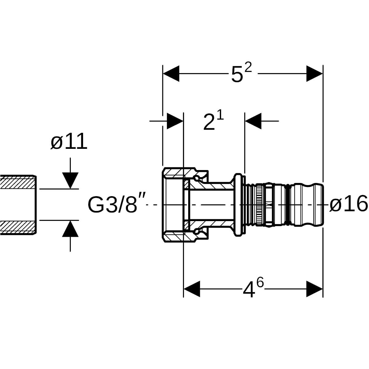 Geberit Mepla Übergang mit Überwurfmutter Rotguss d16-G3/8 601.579.00.5