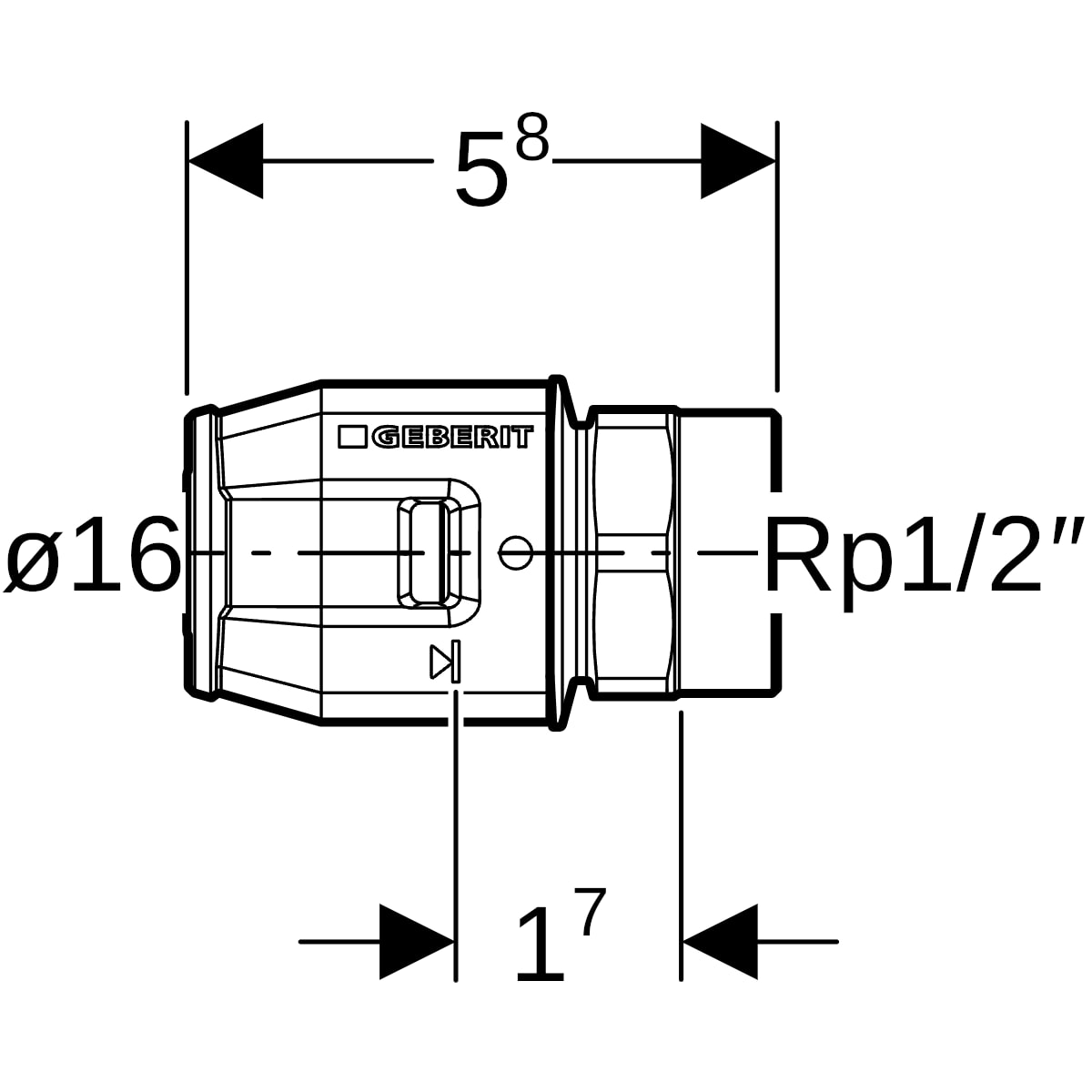 Geberit PushFit Übergang mit IG Rotguss d16-Rp1/2 650.541.00.1