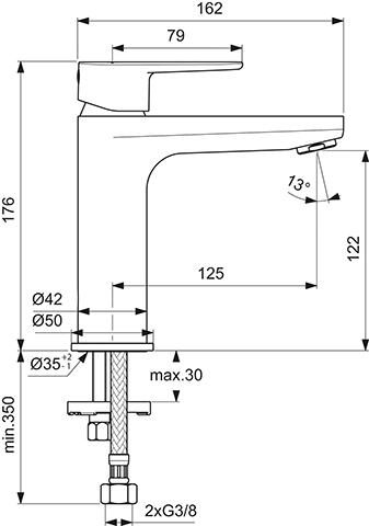 Ideal Standard Waschtischarmatur Cerafine O H120 Ausladung 125mm ohne Ablaufgarnitur, chrom BC554AA