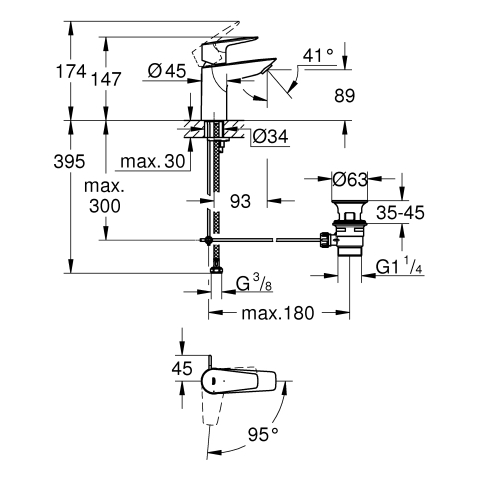 Grohe BauEdge Einhand-Waschtischbatterie chrom S-Size Mittelstellung kalt 23559001