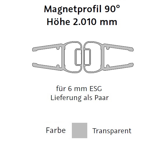HSK Magnetprofil 90° für 6mm Glas Transparent, Höhe 2.010mm E100056-6