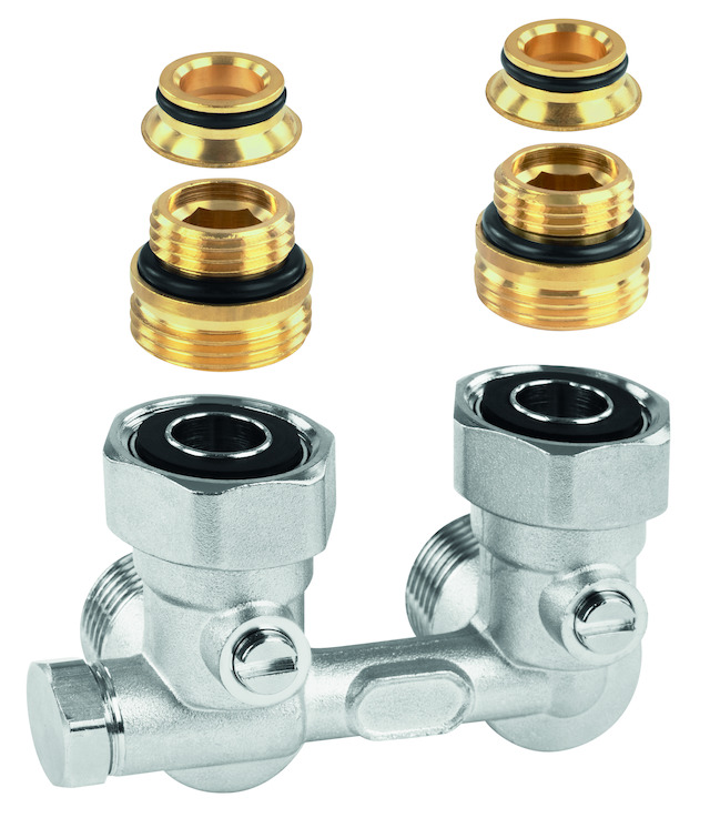 Resideo Einrohr-Anschlussarmatur Verafix-VKE, Eck, Innengewinde 3/4", für Ventil-Heizkörper V2461EY15A