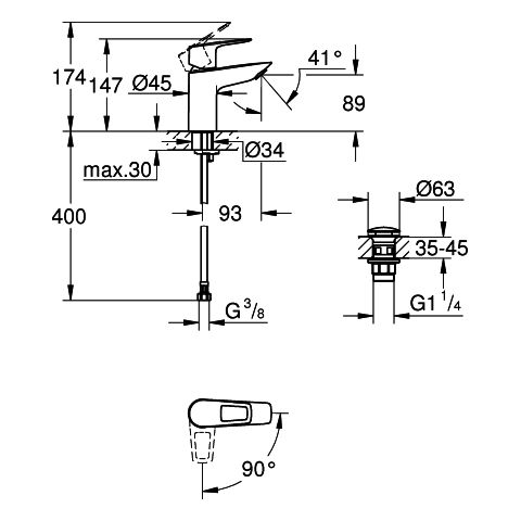 Grohe Einhand-Waschtisch-Batterie BauLoop S-Size chrom Mittelstellung kalt Push-Open Ablaufgarnitur 23883001