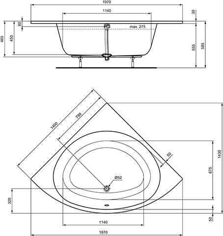 Ideal Standard i.life Eck-Badewanne 140x140cm T476601 weiß