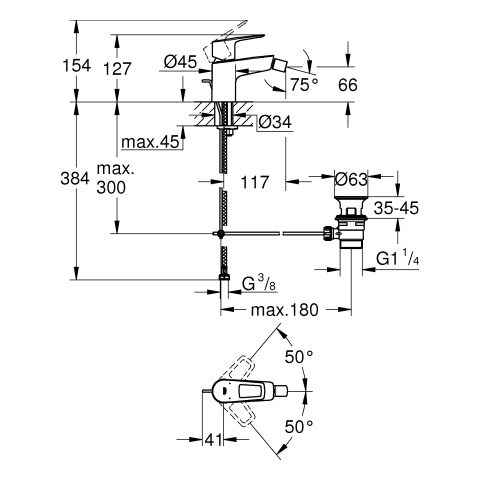Grohe BauLoop Einhand-Bidetbatterie Einlochmontage chrom 23338001