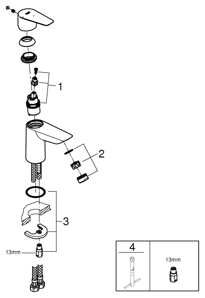 Grohe Einhand-Waschtisch-Batterie BauEdge S-Size chrom Mittelstellung kalt C2C Zertifikat Gold 24193001