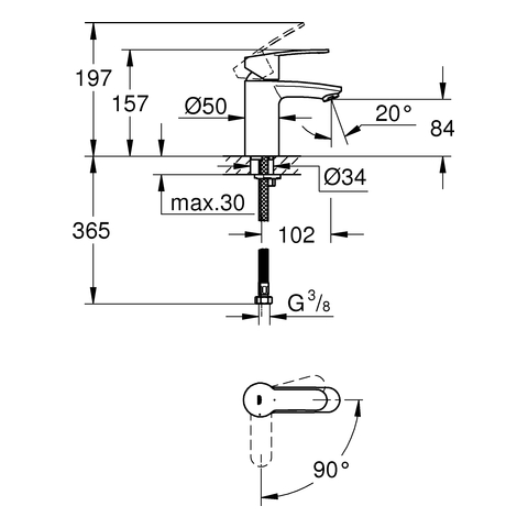 Grohe Eurostyle C Einhand-Waschtischbatterie chrom glatter Körper EcoJoy 2337320E