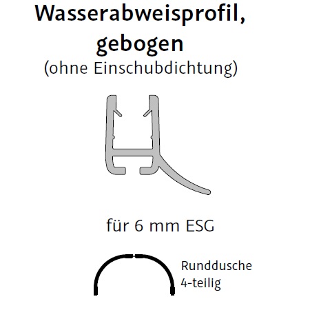HSK Wasserabweisprofil, gebogen, 6mm Glas, Runddusche 4-teilig E100059-6-4