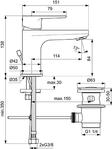 Ideal Standard Waschtischarmatur Cerafine O, H80 Ausladung 114mm mit Ablaufgarnitur, chrom BC698AA