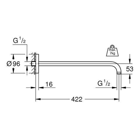 Grohe Rainshower Brausearm Metall chrom, Ausladung 450mm 26146000