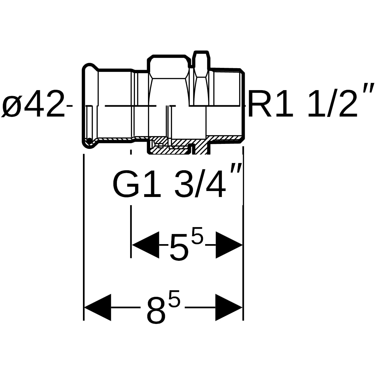 Geberit Mapress C-Stahl Übergangsverschraubung mit AG d42-R1 1/2 verzinkt 25339