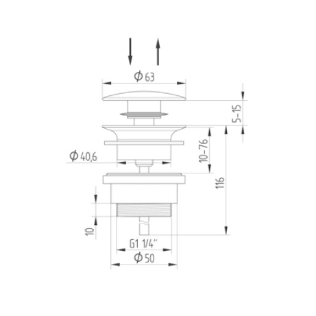 Avenarius Design-Schaftventil black 1 ¼" rund mit Verschluss, Ø 63 mm 9004213040