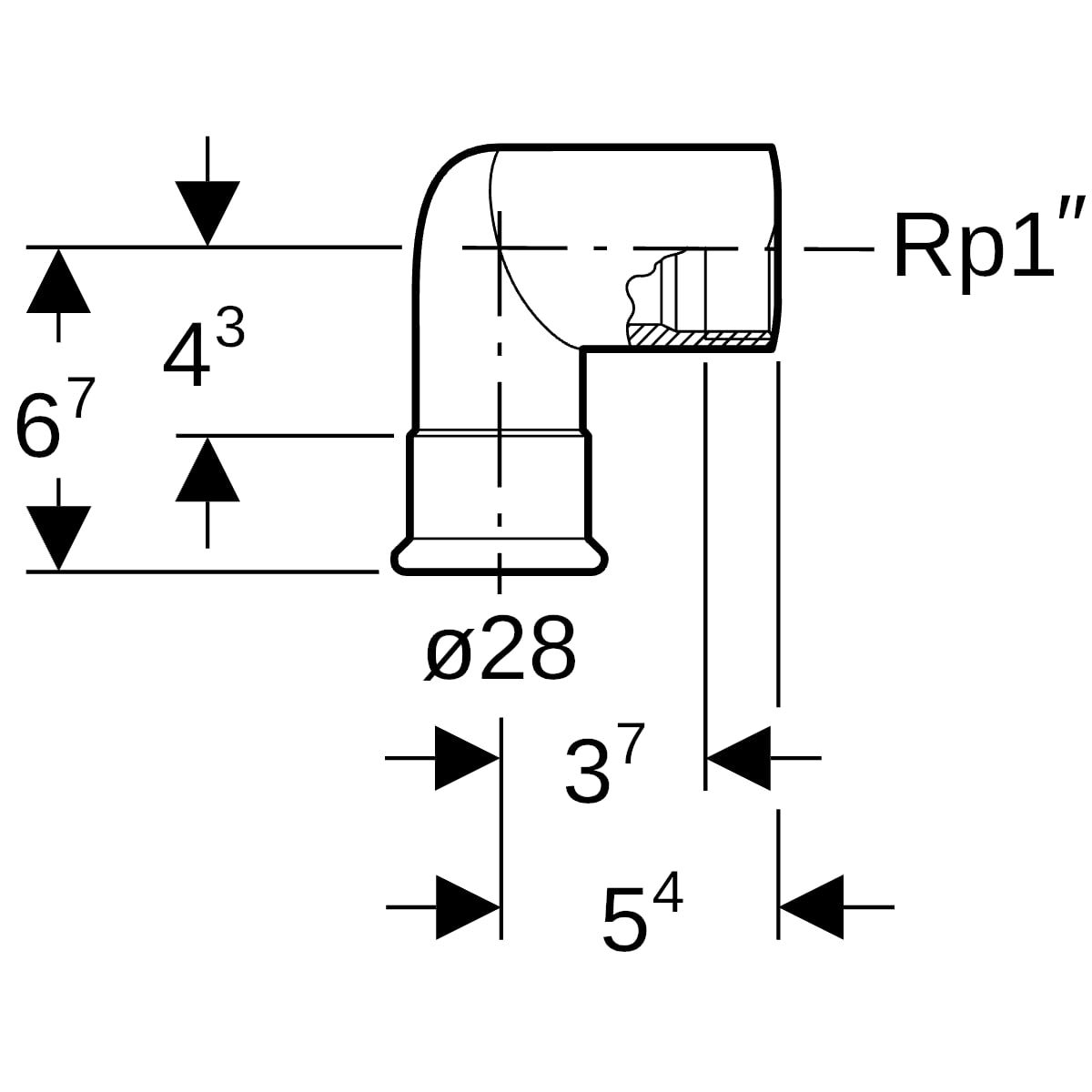 Geberit Mapress Edelstahl Übergangswinkel 90 Grad mit IG (LABS-frei) d28-Rp1 83806