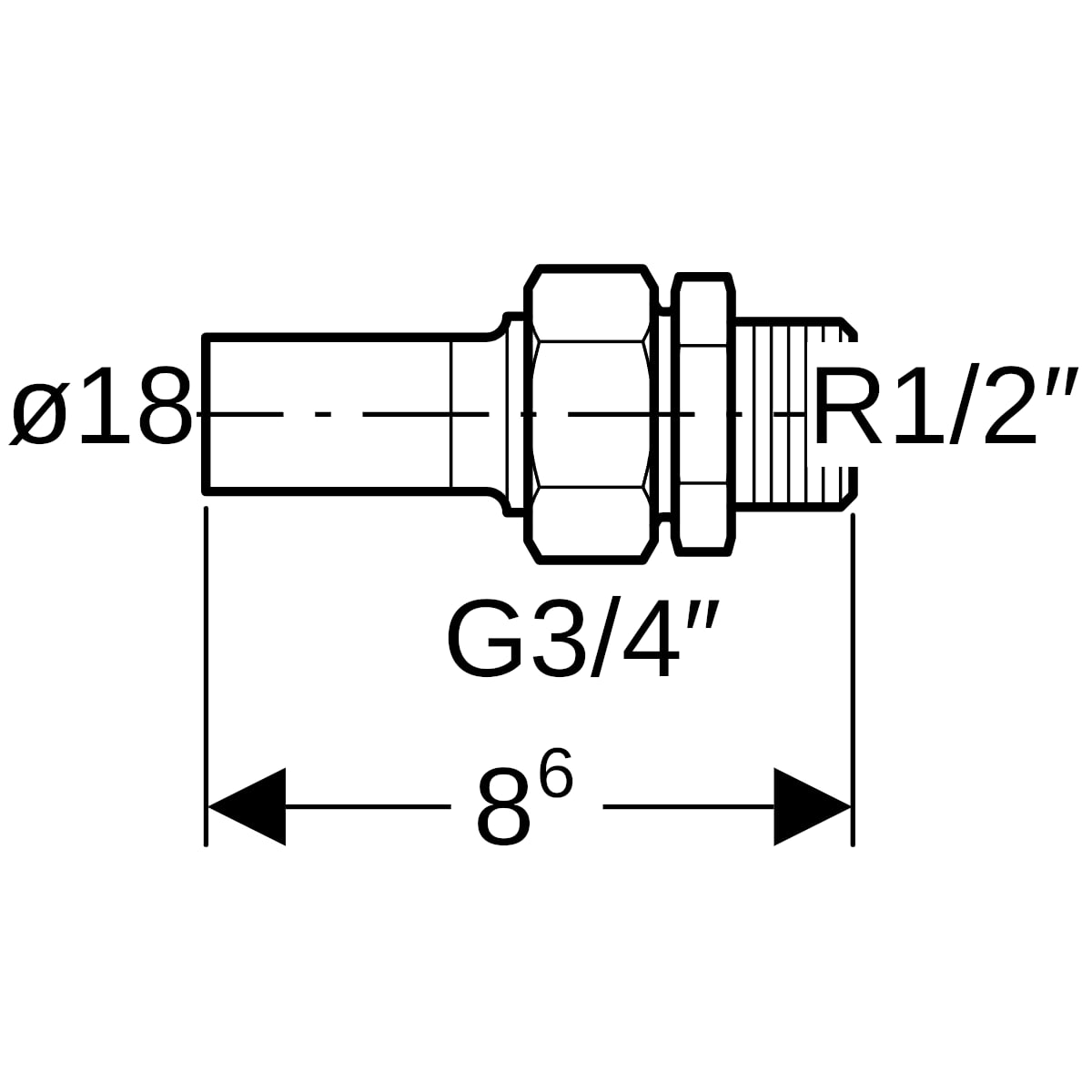 Geberit Mapress Edelstahl Übergangsverschraubung mit AG und Einschubende d18-R1/2 35402