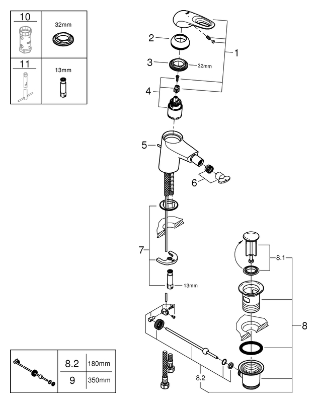 Grohe Eurostyle Einhand-Bidetbatteriechrom mit Zugstangen-Ablaufgarnitur 33565003